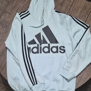 Adidas Men's Light Blue Hoodie with Black Stripes
